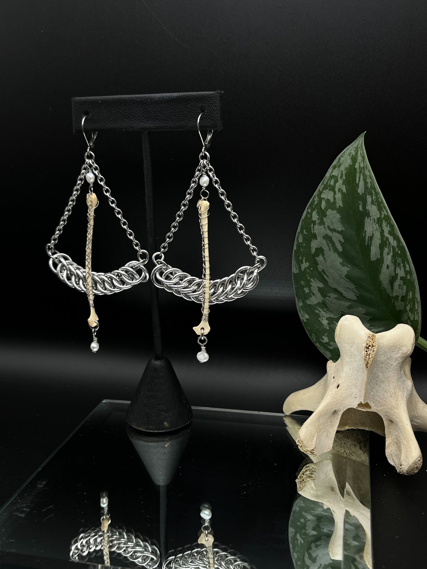 Pearl and Leg Bone Chandelier Earrings