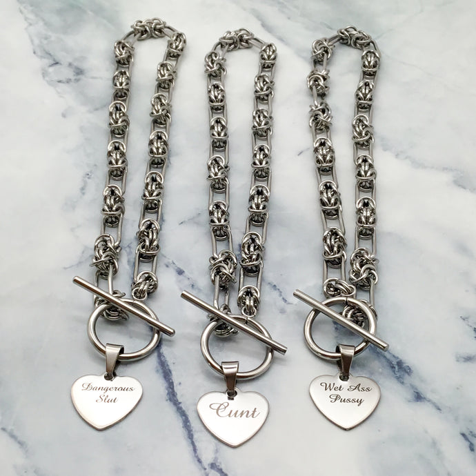 Engraved Heart Toggle Necklace